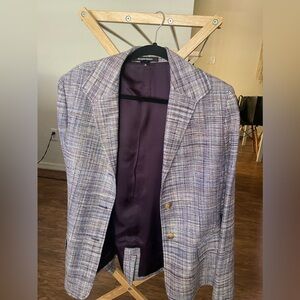 Ellen Tracy Tweed blazer with purple, blue, and white
